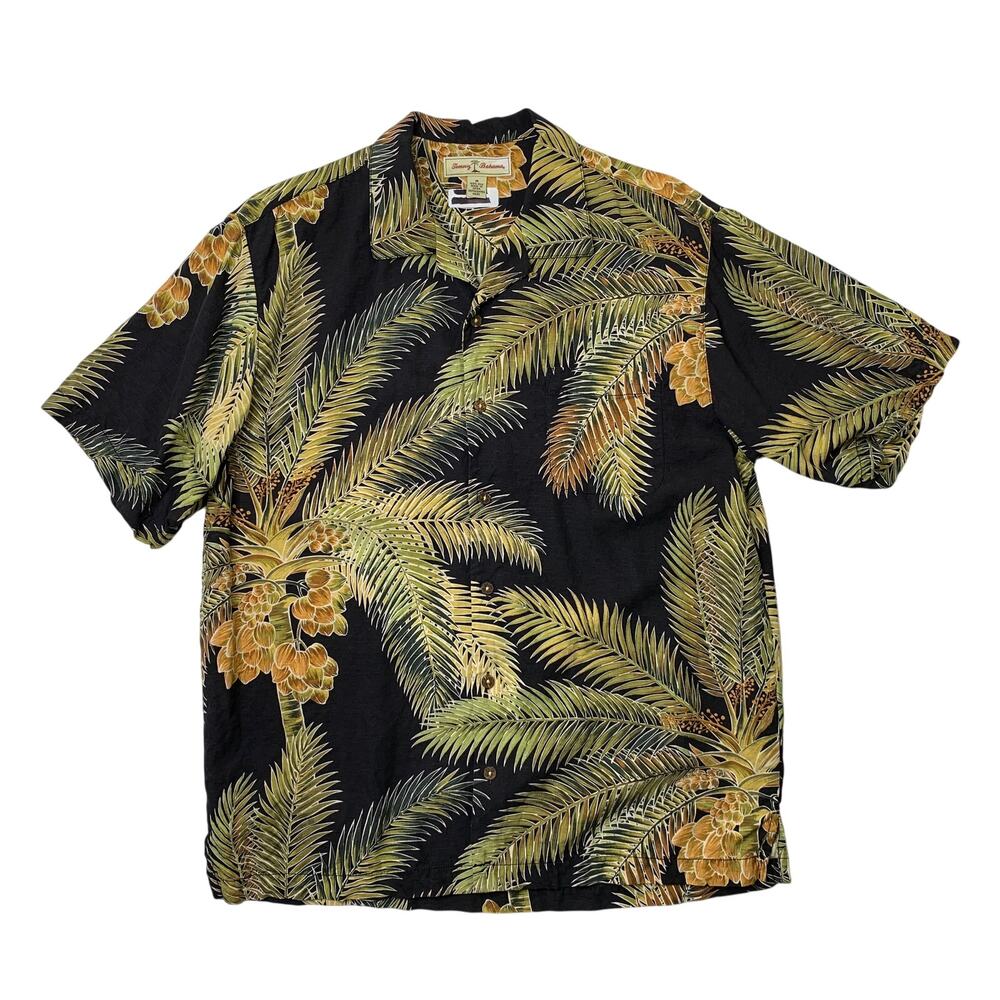 Vintage Tommy Bahama Shirt Mens M Medium Black Silk Tropical Palm Leaf Camp